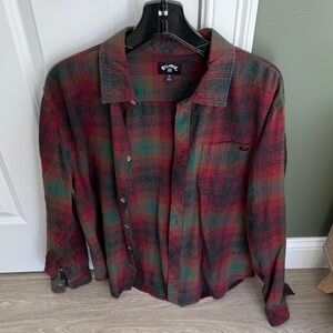 Billabong Red and Green Plaid Flannel Shirt
